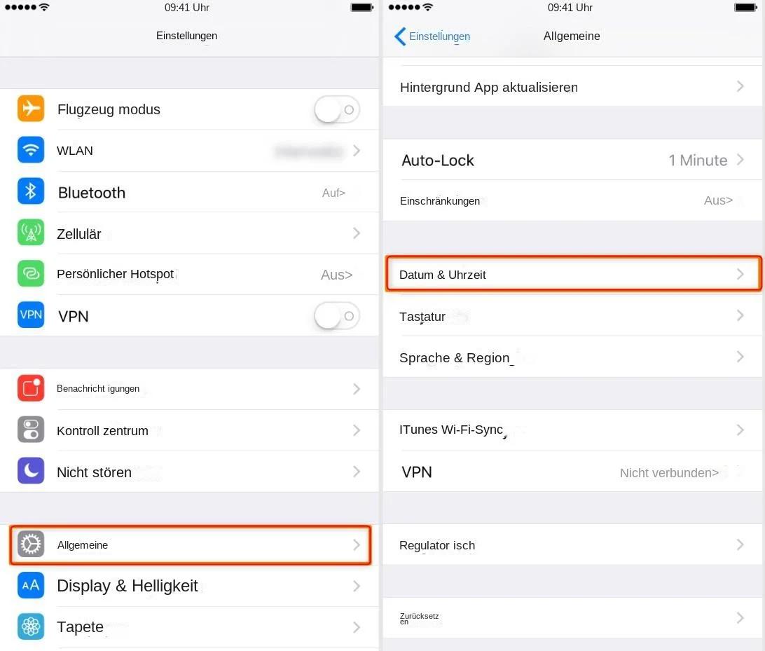 Datum- und Uhrzeiteinstellungen des iPhone