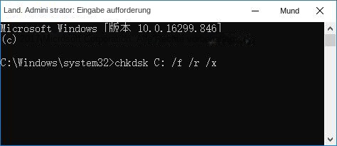 Geben Sie den Befehl chkdsk C: /f /r /x ein