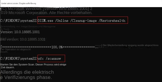 Geben Sie die Befehle DISM und sfc ein