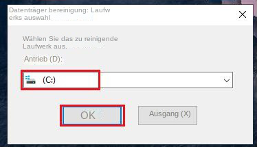 Wählen Sie Laufwerk C