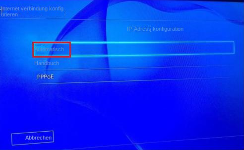 Wählen Sie „Auto“ für die PS4-IP-Adresseinstellung