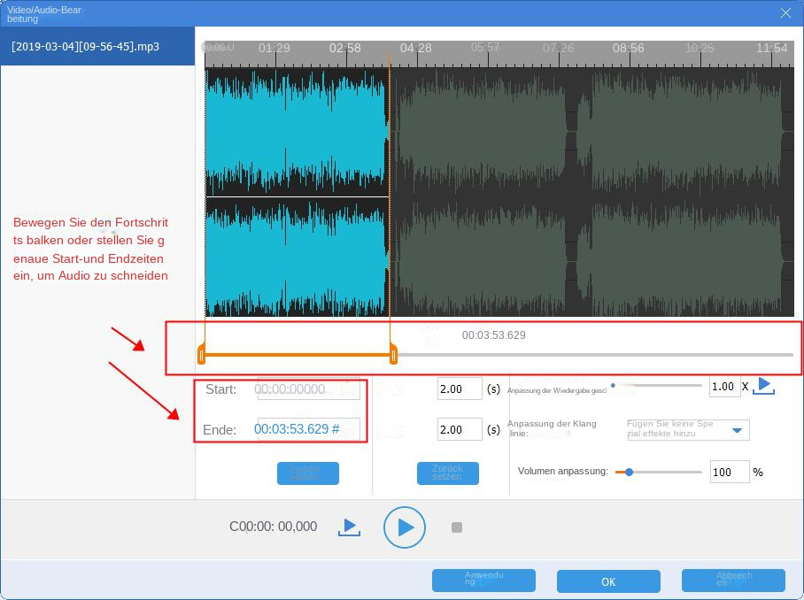 Audiodatei ausschneiden