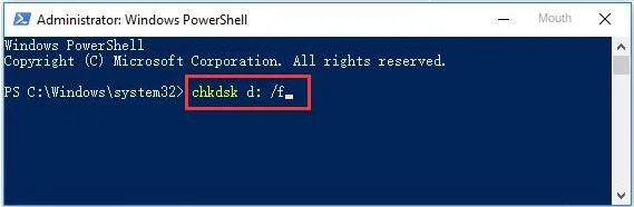 chkdsk d: /f Befehl