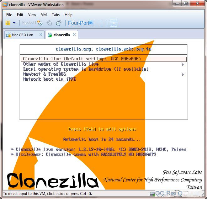 Clonezilla Software-Schnittstelle