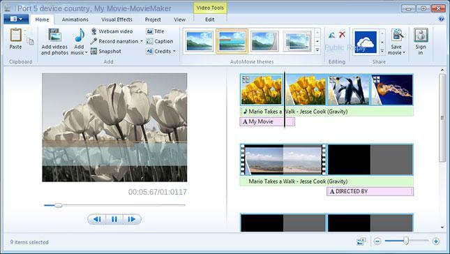 Benutzeroberfläche der Windows Movie Maker-Software