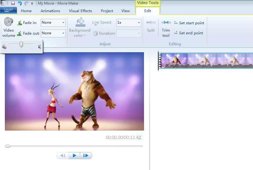 Benutzeroberfläche der Windows Movie Maker-Software