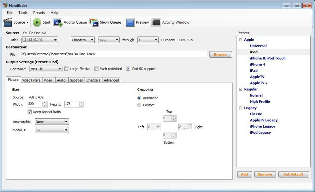 Benutzeroberfläche der Handbrake-Software