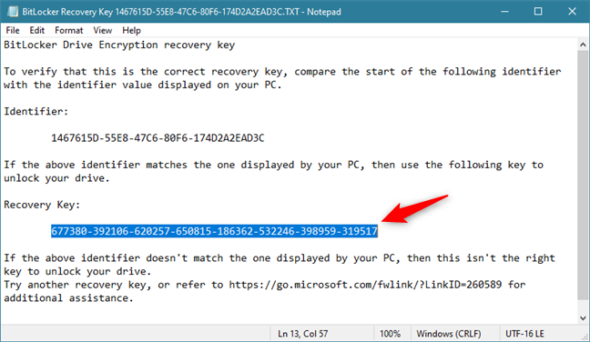 BitLocker-Wiederherstellungsschlüssel in einer txt-Datei auf einem USB-Laufwerk