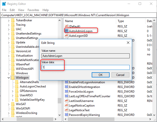 autoadminlogon Wert Daten 1