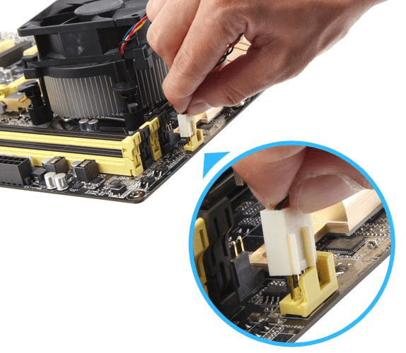 Überprüfen Sie die Verbindung des Lüfters und des Motherboards