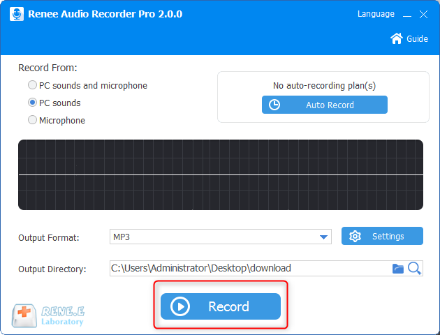 Klicken Sie, um Audios in renee recorder pro aufzunehmen