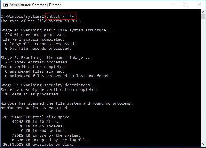 chkdsk f /f zur Wiederherstellung der SD-Karte