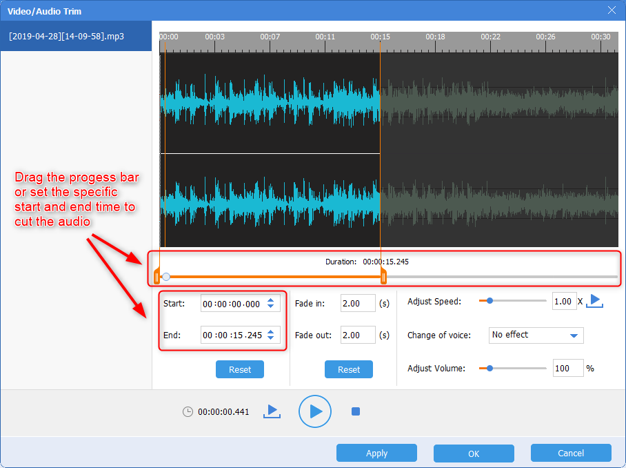 Schneiden Sie das Audio in Renee Audio Tools