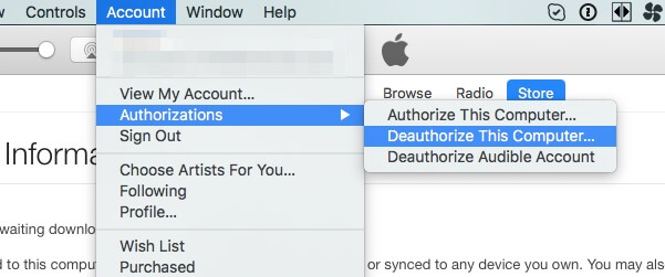 Deautorisierung von iTunes auf dem Computer