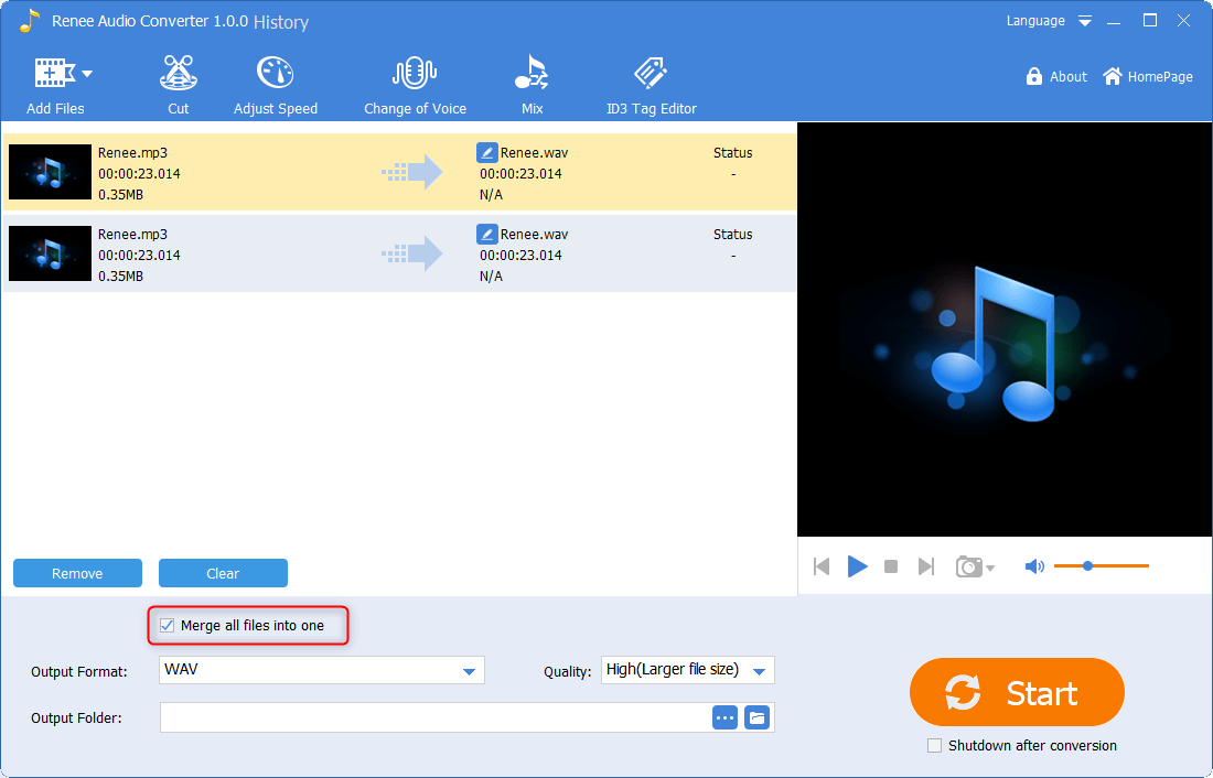 alle musikdateien in einem renee audio cutter zusammenführen