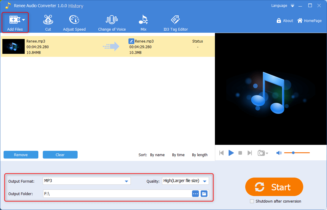 Wählen Sie die Zieldateien in renee audio converter