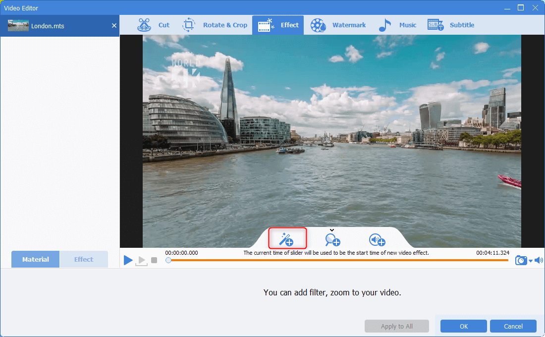 Filter für mts-Dateien in renee video editor pro hinzufügen