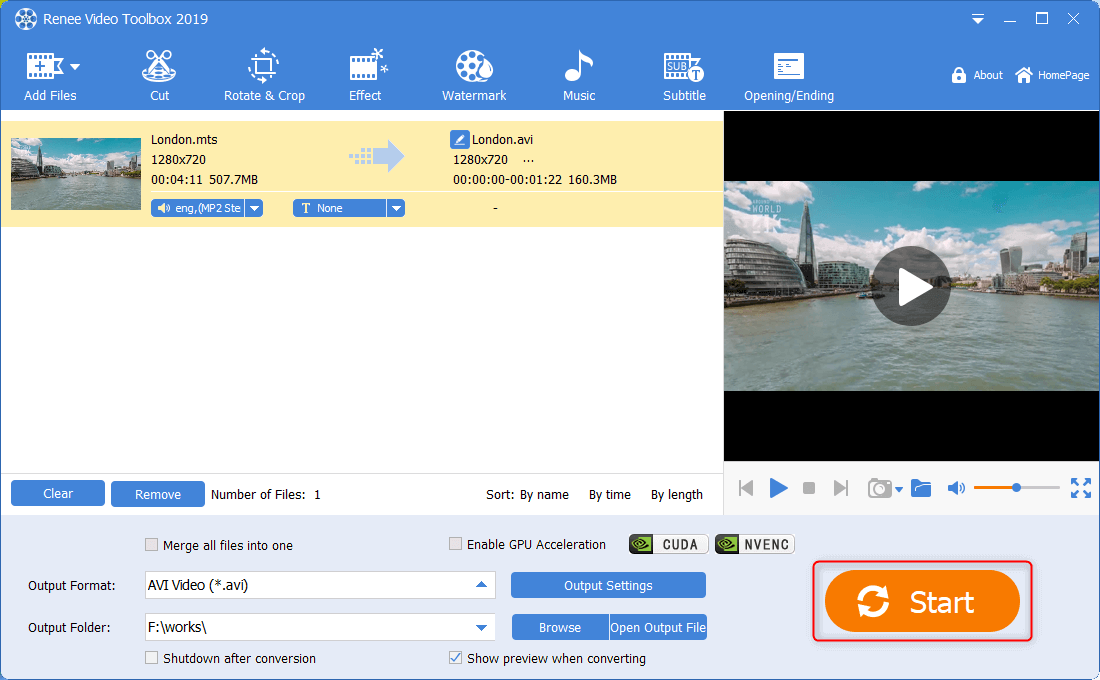 Klicken Sie, um die geschnittene mts-Datei in renee video editor pro auszugeben