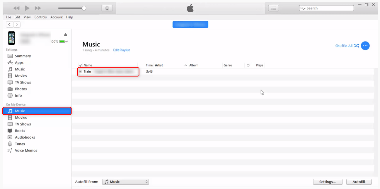 die übertragene Musik auf itunes anzeigen