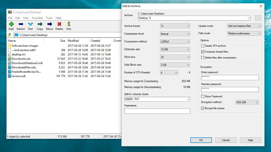 verschlüsseln von zip dateien in der dateikomprimierungssoftware 7zip aes 256 verschlüsselung