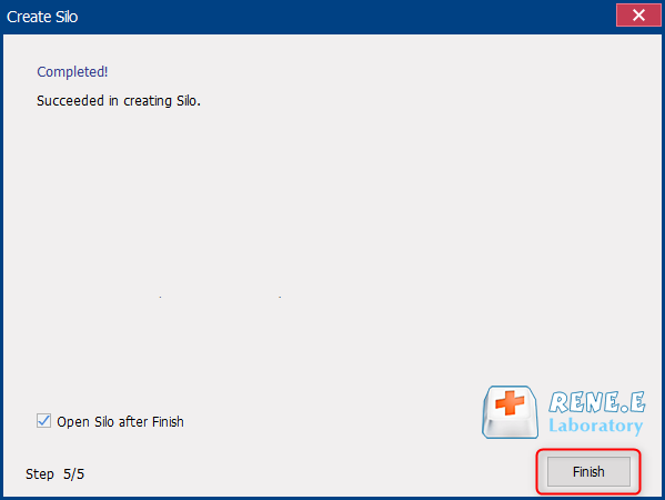 Klicken Sie, um die Erstellung des Silos in renee secure silo erfolgreich abzuschließen