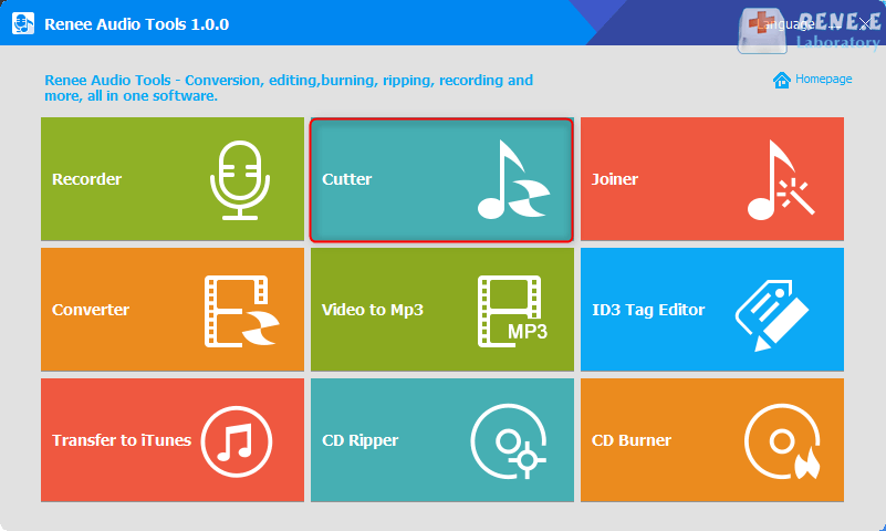 Klicken Sie auf Cutter, um Musik in Renee Audio Tools zu schneiden