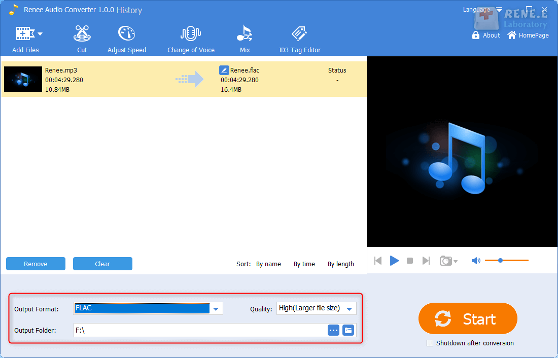 mp3 in flac konvertieren in renee audio tools