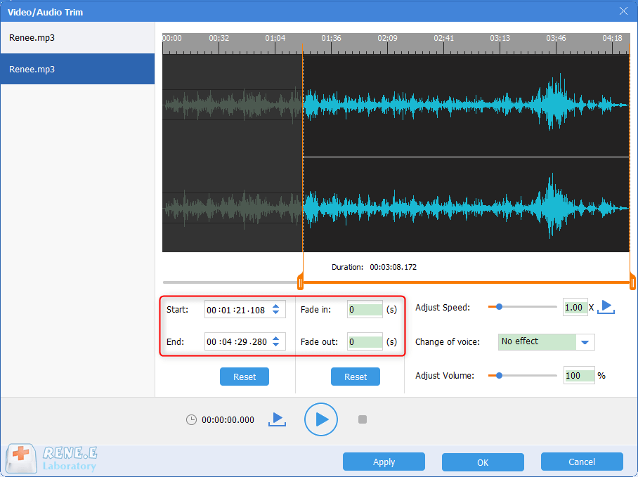 Schneiden und Trimmen der zweiten Musik