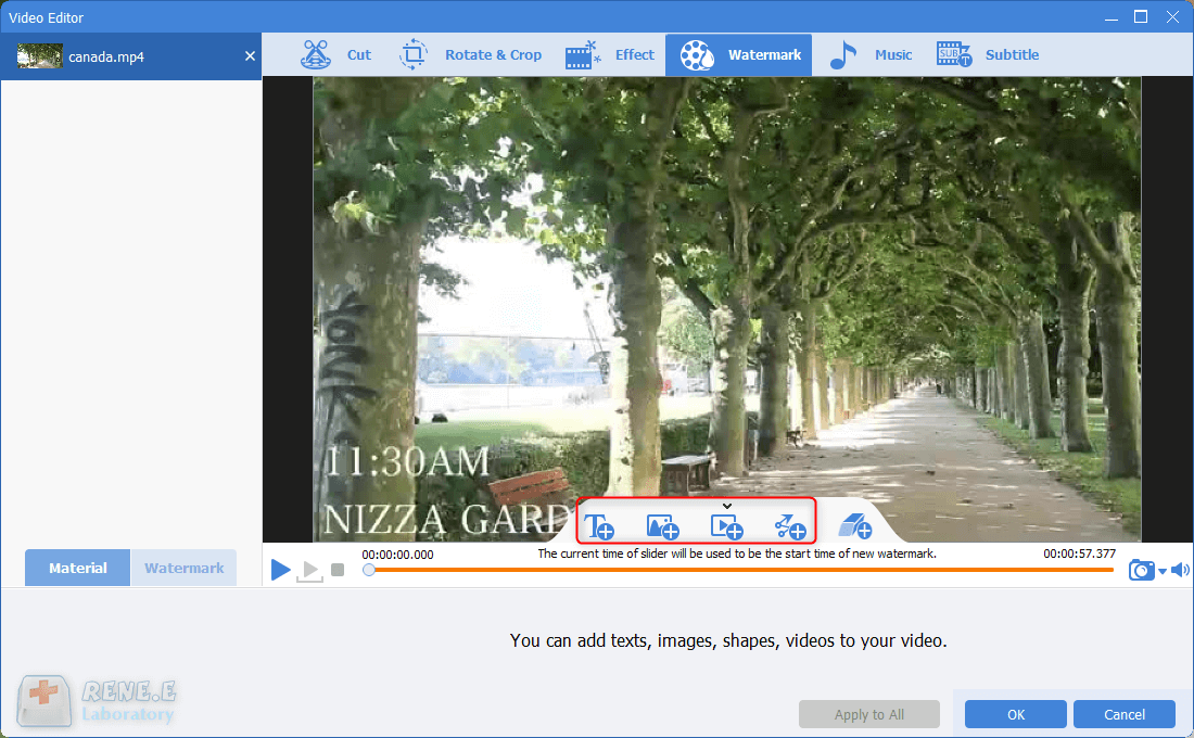 text bild und video wasserzeichen in renee video editor pro