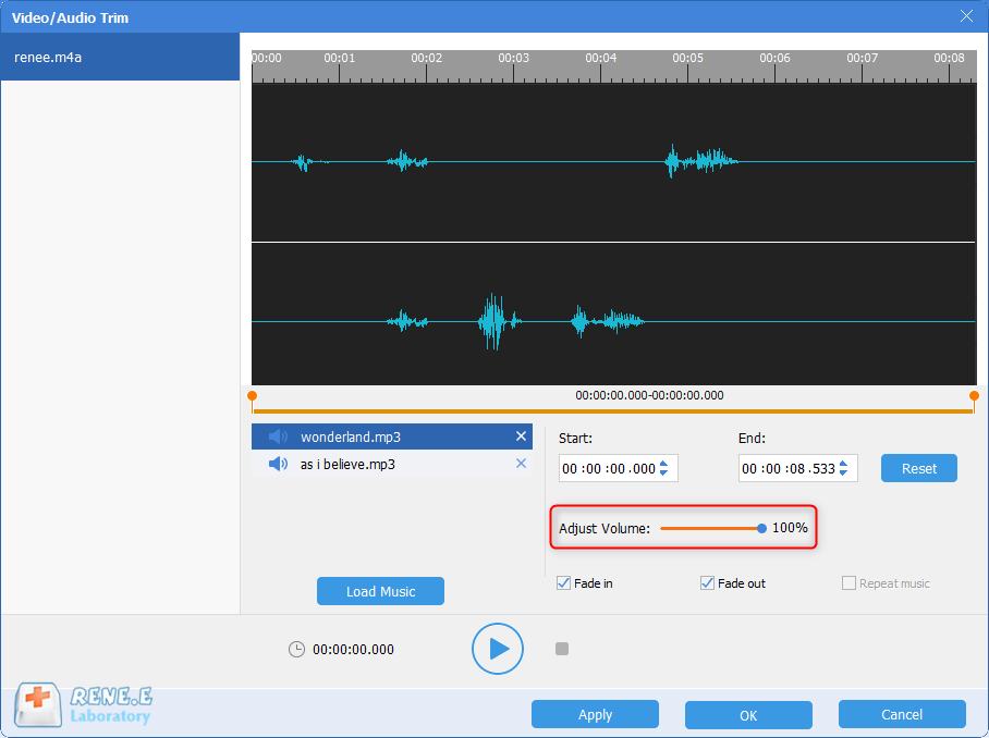 lauter oder leiser machen m4a datei mit renee audio tools