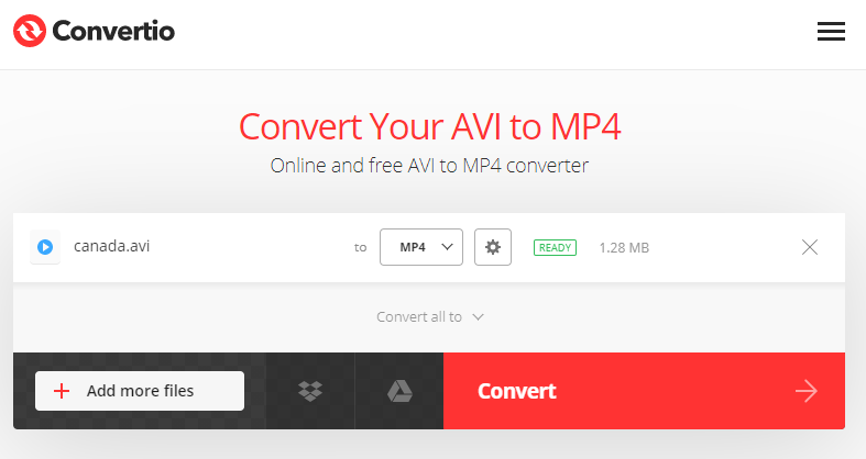 avi zu mp4 konvertieren mit convertio