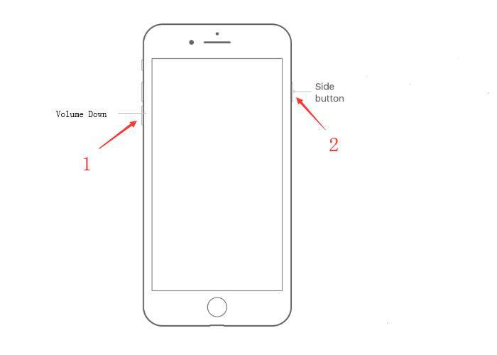 Drücken Sie die Lautstärketaste nach unten und die Einschalttaste, um das iphone 7 mit Gewalt neu zu starten