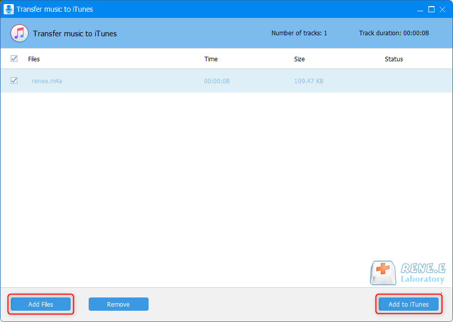 m4a datei mit renee audio tools auf itunes übertragen