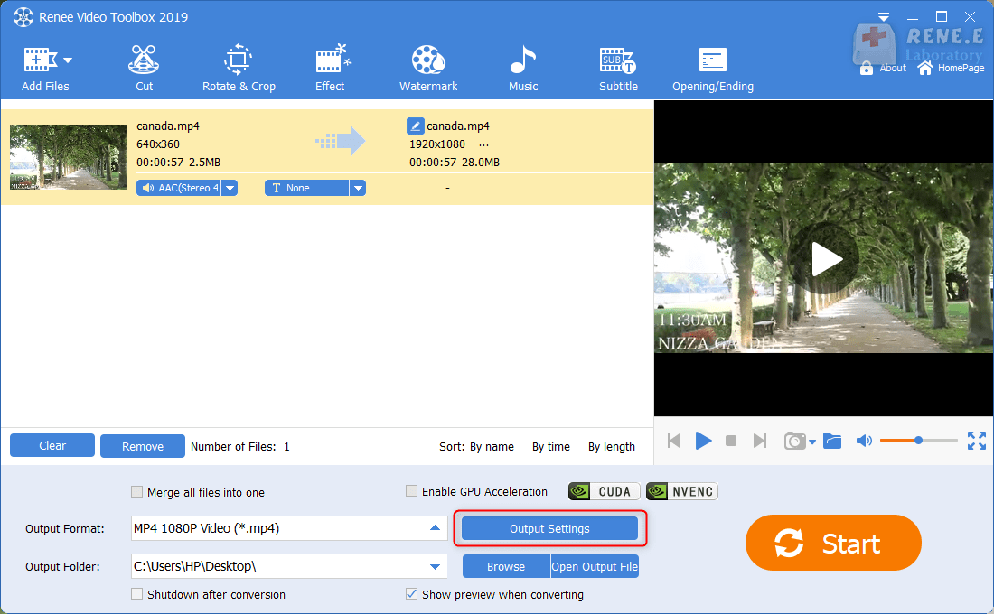 Klicken Sie, um die Ausgabeeinstellungen in renee video editor pro festzulegen