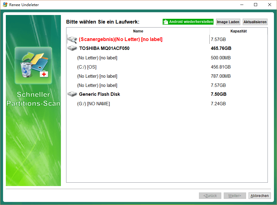 Wählen Sie die zu scannende Partition für einen schnellen Partitionsscan