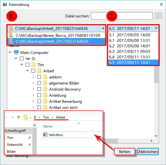Datei wiederherstellen 2 mit Becca