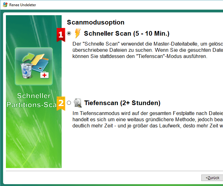 Wählen Sie Schnelle Suche in Schnelle Partitionssuche