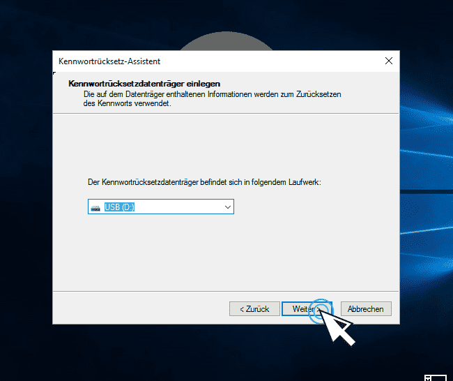 Windows 7 Kennwortrücksetzdiskette einfügen