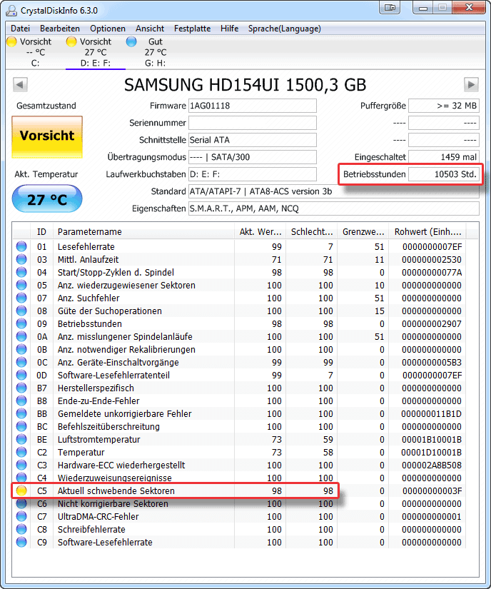 wie man den Zustand einer SSD mit crystaldiskinfo überprüft