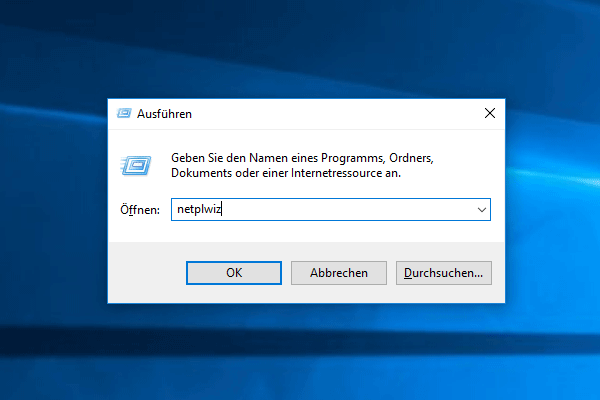 netplwiz im Ausführungsfenster eingeben