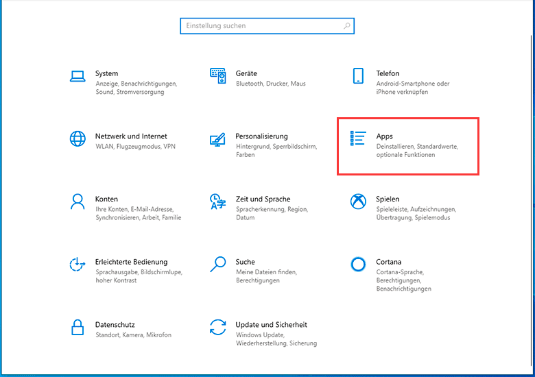 Windows-Einstellungen Anwendungseinstellungen