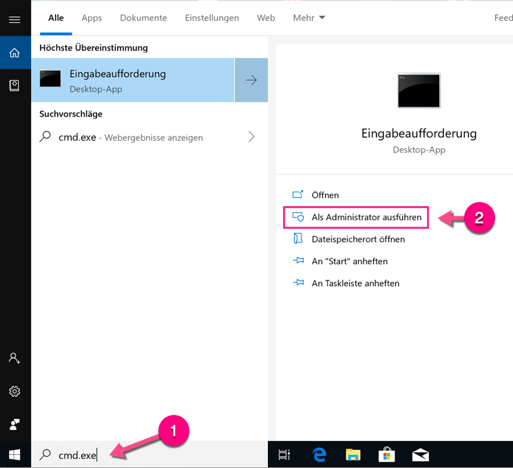 cmd als Administrator ausführen