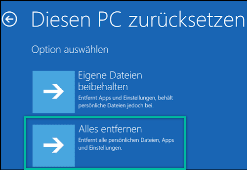 PC zurücksetzen, um alles zu entfernen