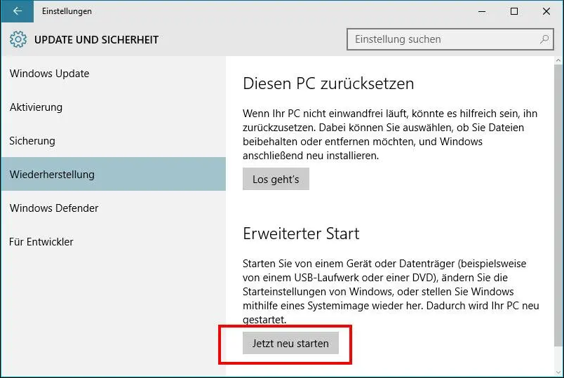 diesen PC zurücksetzen