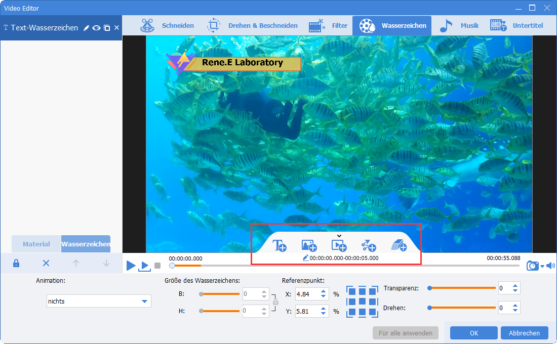 Video-Watermark in renee video editor pro entfernen