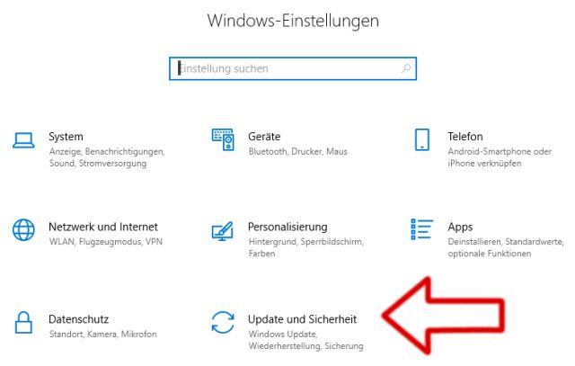 Wählen Sie „Update“ und „Sicherheit“ in den Windows-Einstellungen