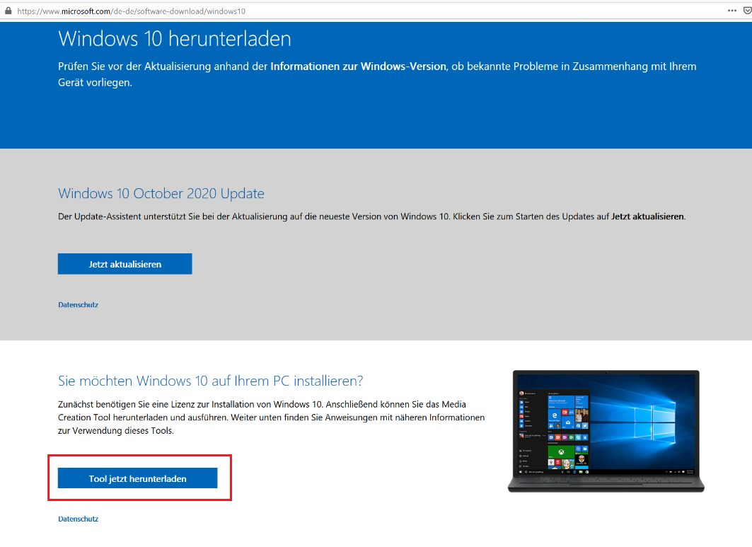 Windows 10-Installationstool herunterladen, wie man das Betriebssystem auf einer SSD installiert