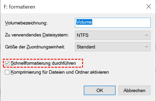 Führen Sie eine Schnellformatierung durch