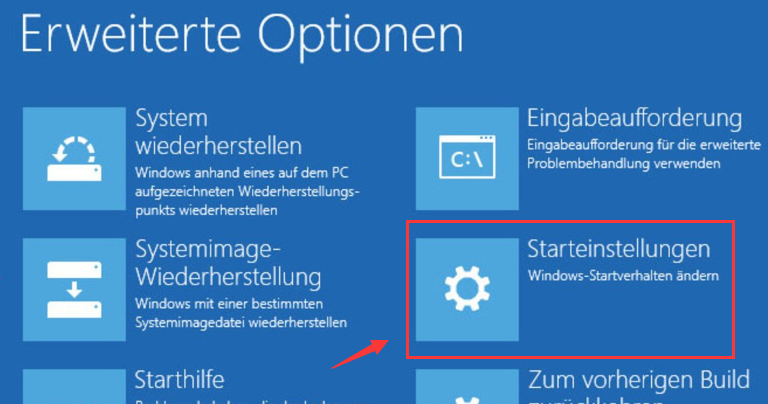 Klicken Sie in den Starteinstellungen auf "PC neu starten