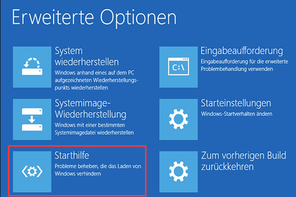 Erweiterte Optionen Startreparatur windows 10